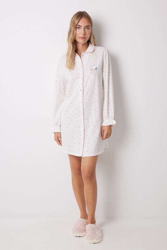 قميص نوم 100% قطن بنقشة قلوب وردية