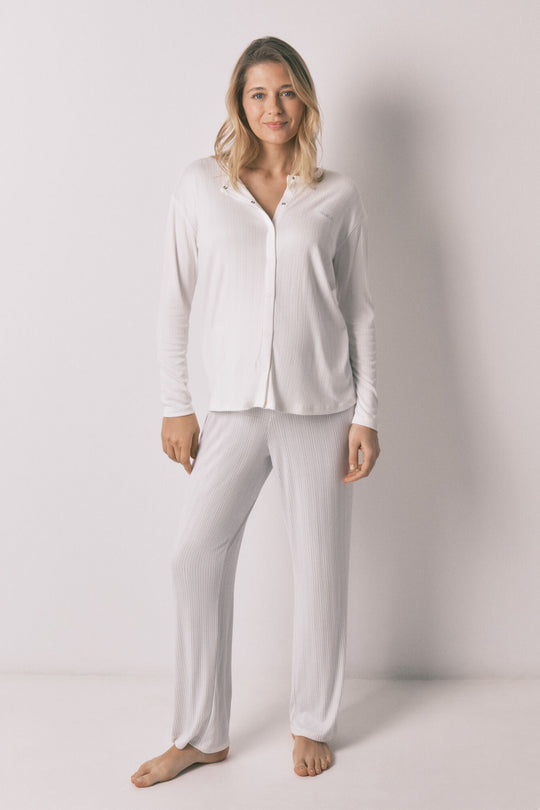 بيجاما طويلة للأمومة من الجيرسيه باللون الأزرق