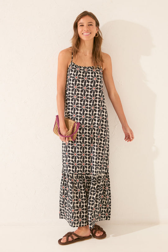 Long straps dress with floral print