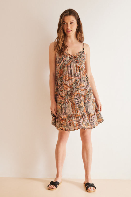 فستان قصير مخطط بحمالات بألوان متعددة