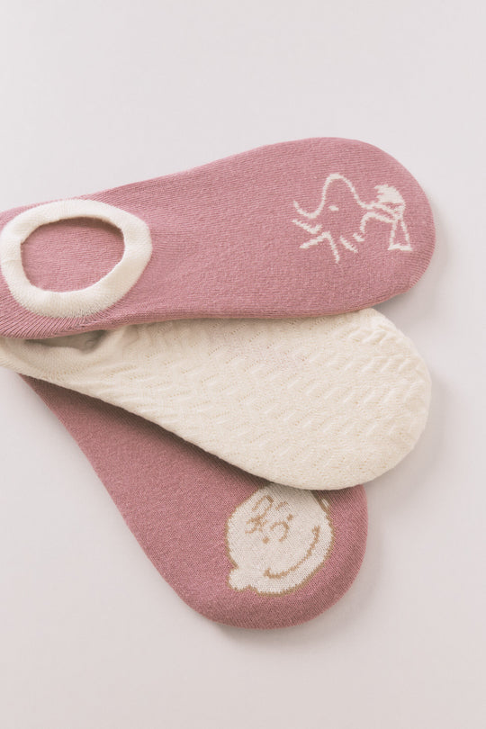 طقم 3 جوارب منزلية وردية بطبعة سنوبي