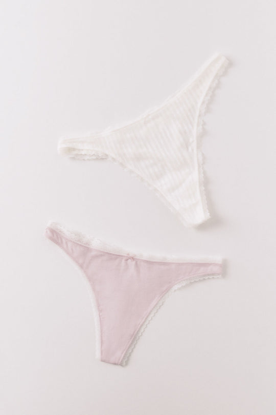 Pink and white cotton print 2-pack thongs