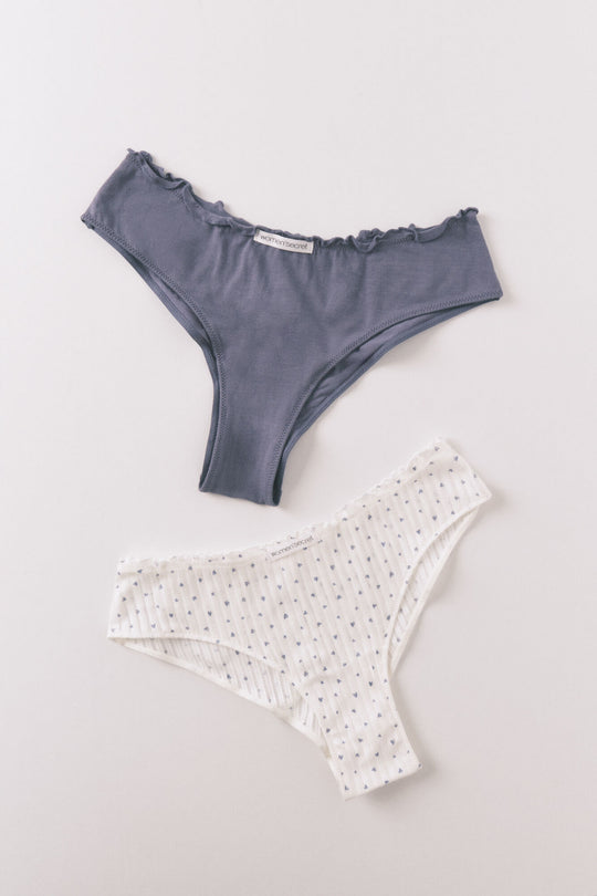 Blue and white print cotton wide-cut 2-pack panties