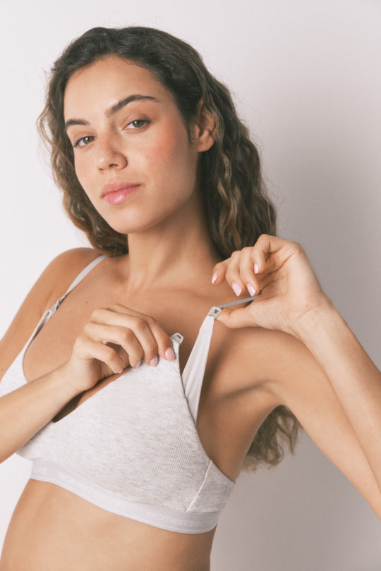 NATURAL grey cotton maternity bra