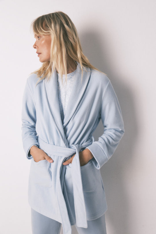 Blue glitter velvet midi robe