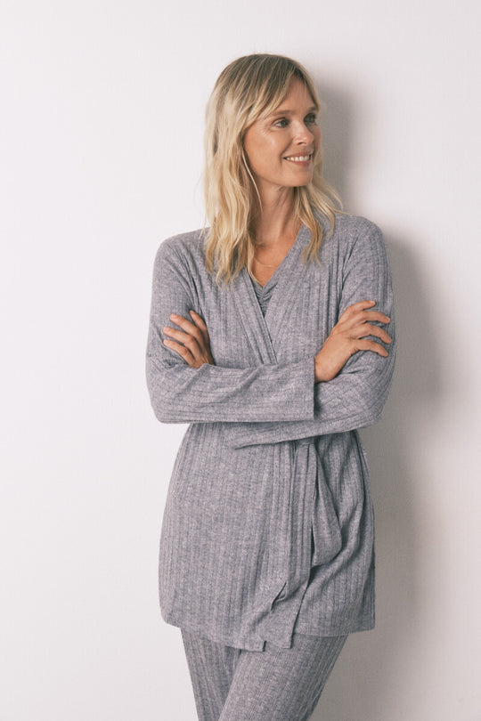 Grey jersey-knit midi robe