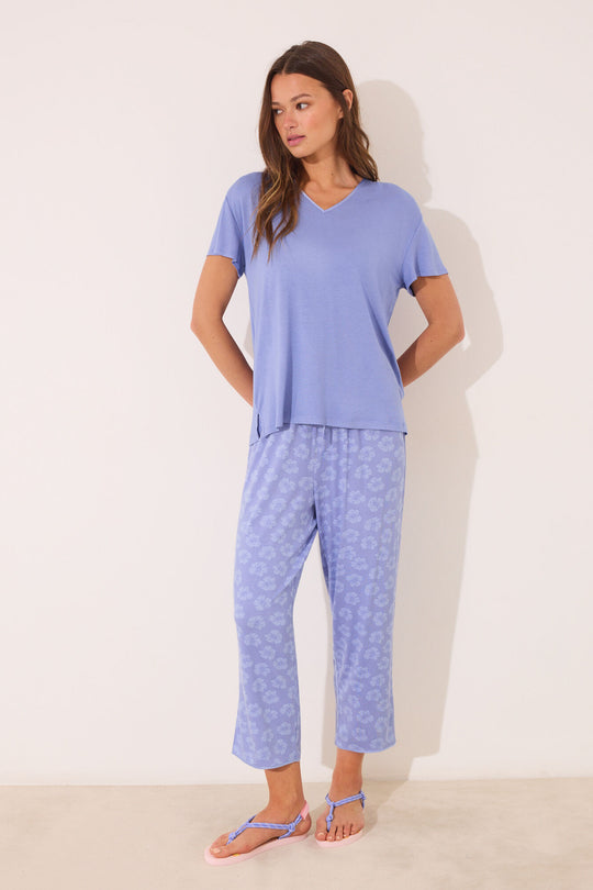 Blue viscose short sleeve Capri pyjamas