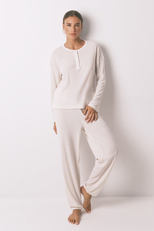 Long ivory waffle texture pajamas
