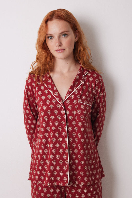 Red long shirt pajamas with hearts