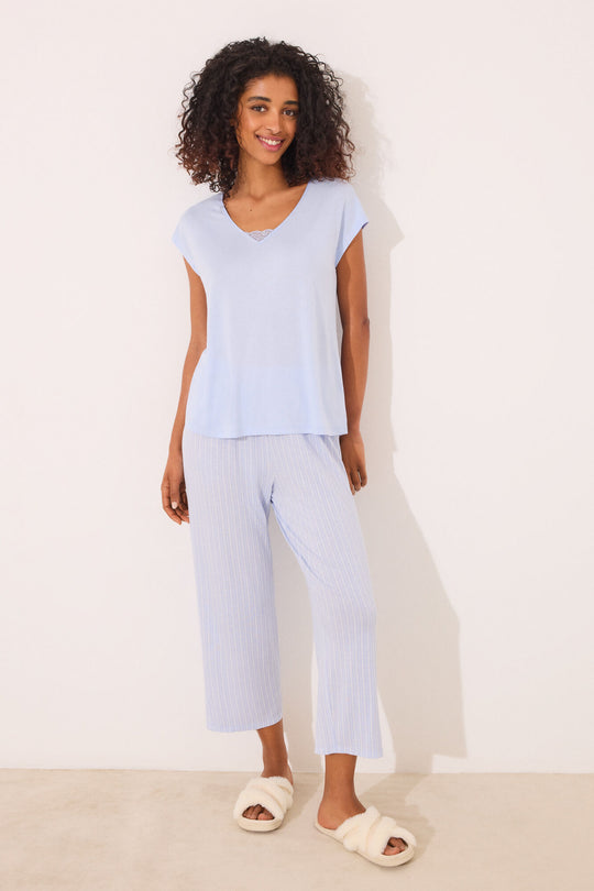 Capri pyjamas with blue striped viscose