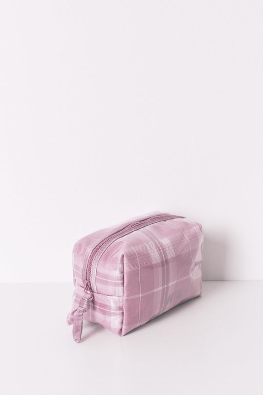 Medium pink checkered print vanity case