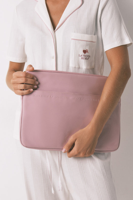 حقيبة كمبيوتر من الجلد الوردي اللامع