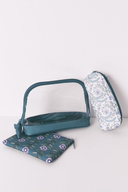 Pack of 3 green printed toiletry bags