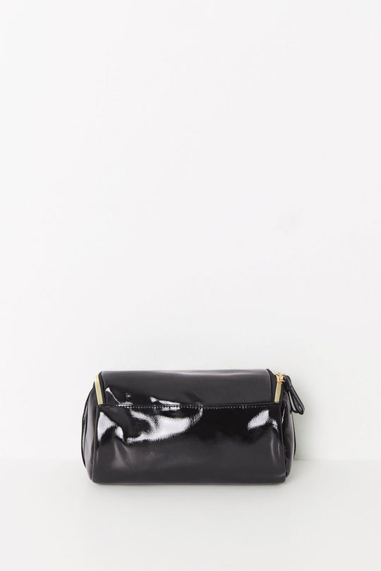 Medium black patent leather toiletry bag