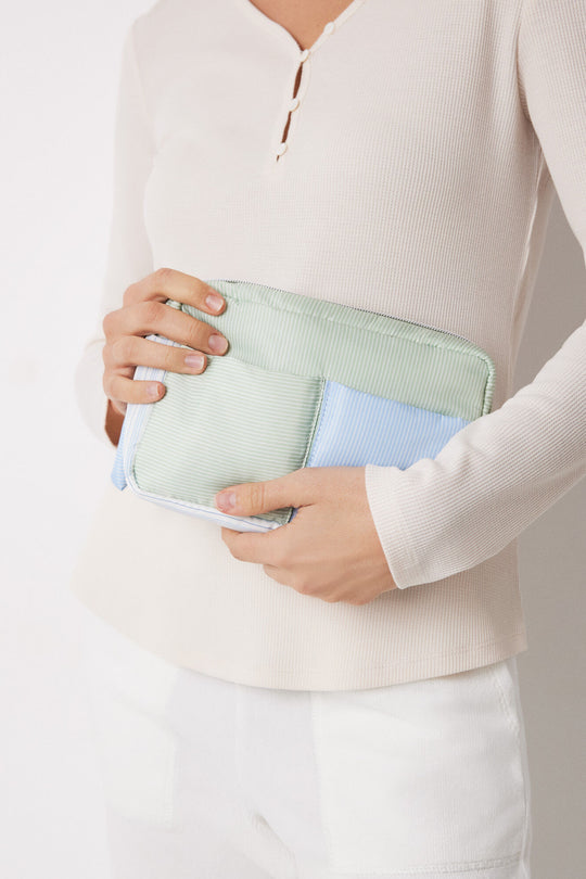 Medium nylon toiletry bag with striped print