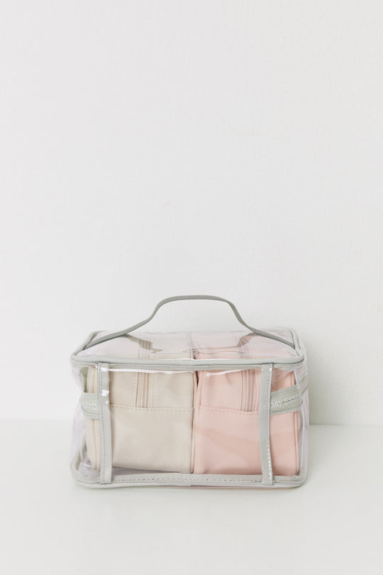 Pack of 2 small pink and beige toiletry bags