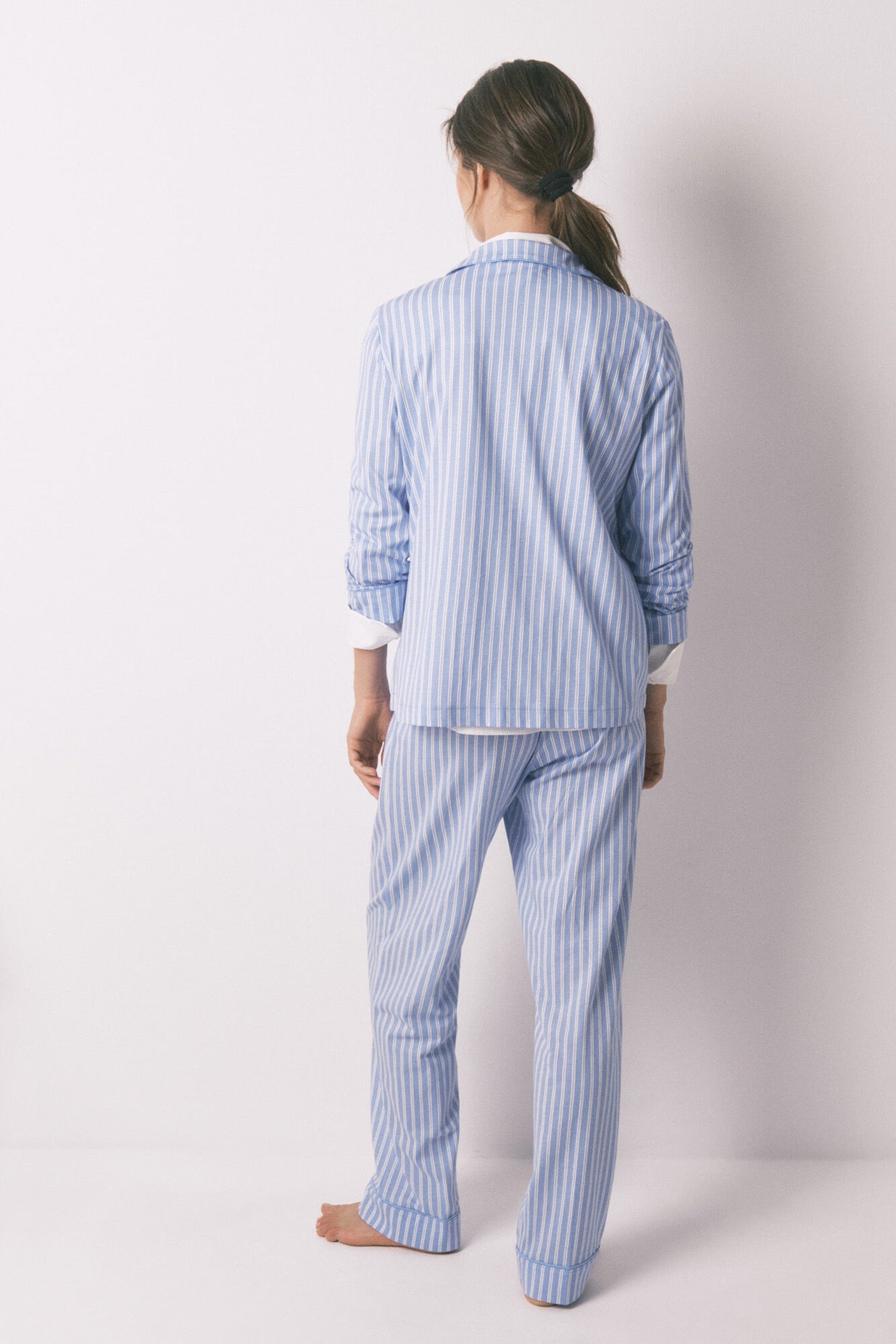 Long 100% cotton blue striped classic pyjamas|Women'secret – Women