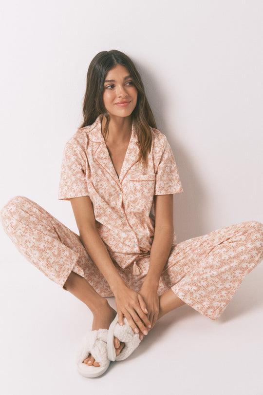 100% cotton classic pyjamas with orange flowers