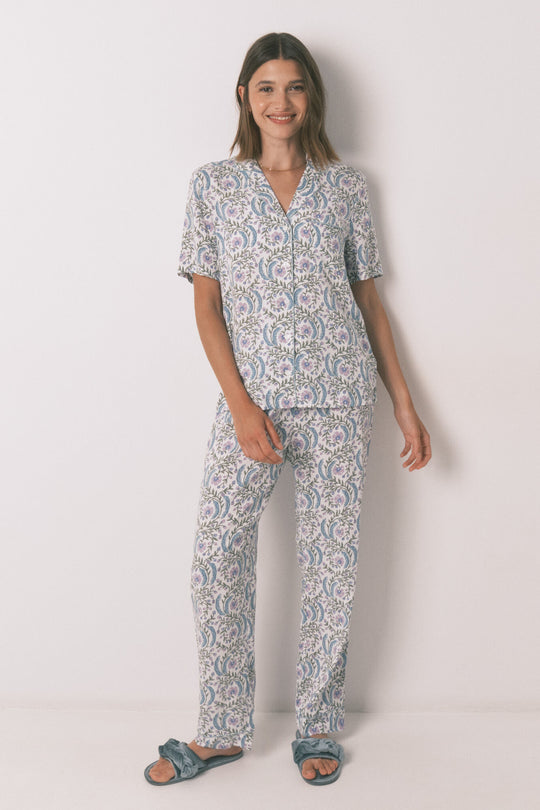Long green floral classic pyjamas