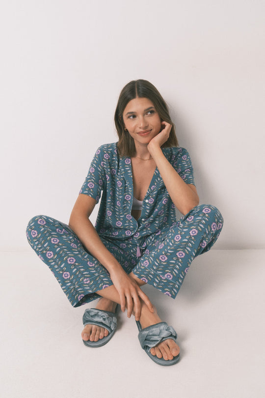 Long green floral classic pyjamas