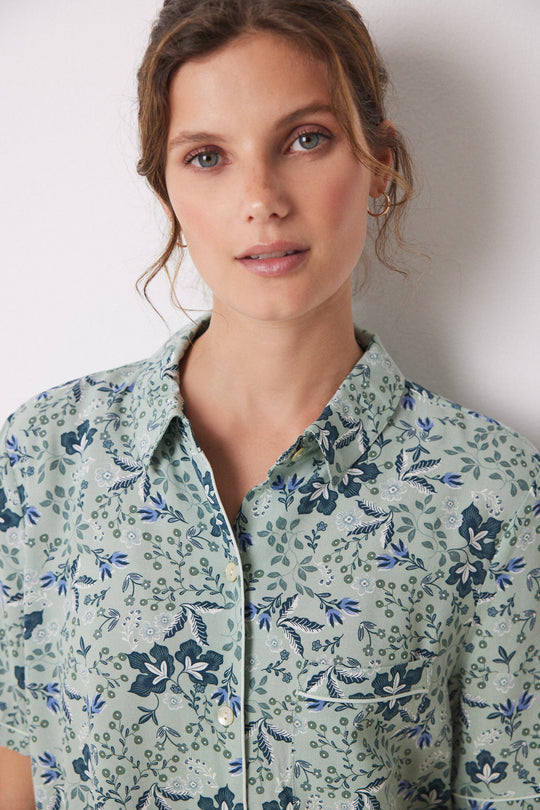 Green floral viscose shirt pajamas