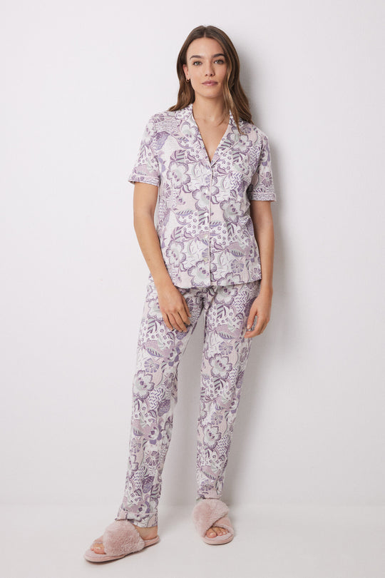 بيجاما كلاسيكية 100% قطن بنقشة زهور