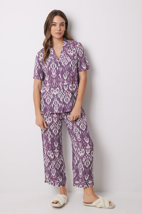 Ikat viscose Capri shirt pajamas