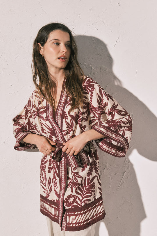 Maroon print kimono