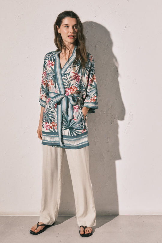 Green print kimono