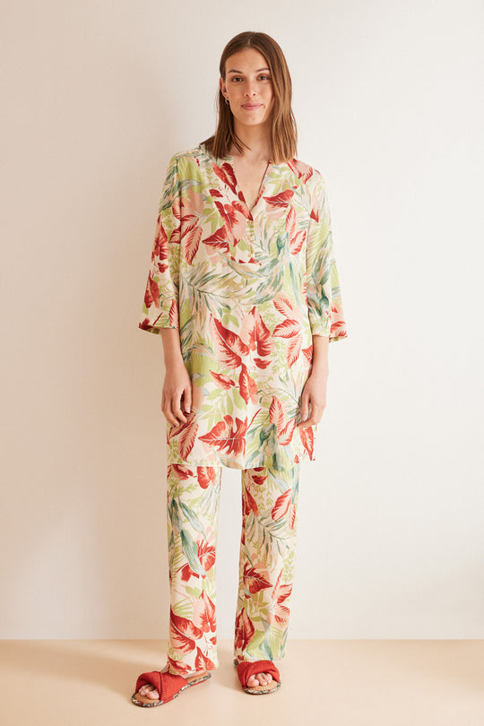 قميص شاطئ بطباعة استوائية