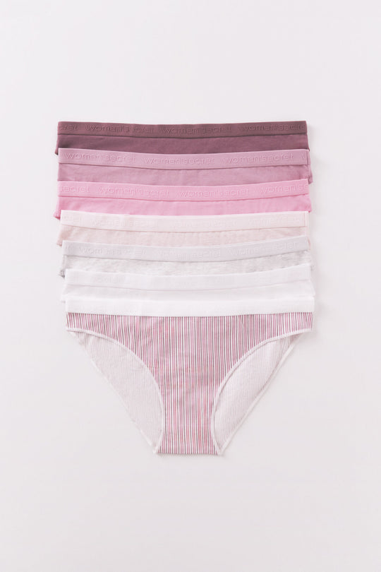 طقم 7 ثونغ قطنية بيضاء مطبوعة