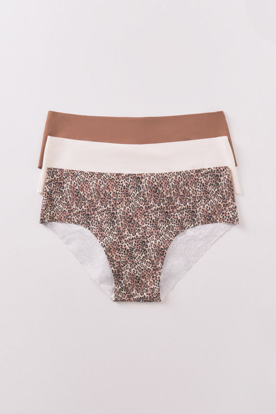 3- panties of wide-leg brown animal print panties