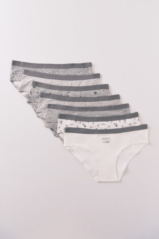 Pack of 7 grey cotton Snoopy culottes panties
