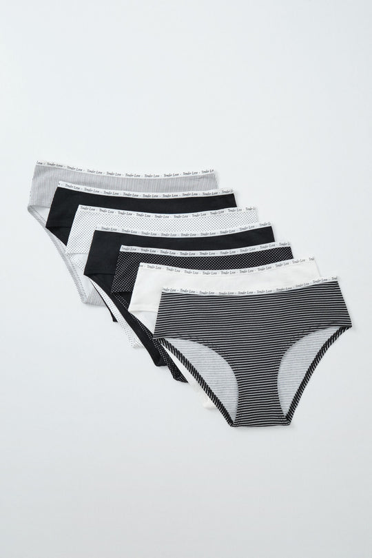 B&W printed cotton 7-pack wide panties