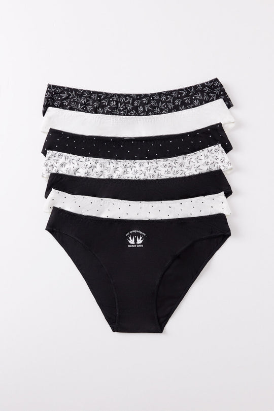 عبوة 7 سراويل داخلية قطنية كلاسيكية سادة ومطبوعة بالأبيض والأسود