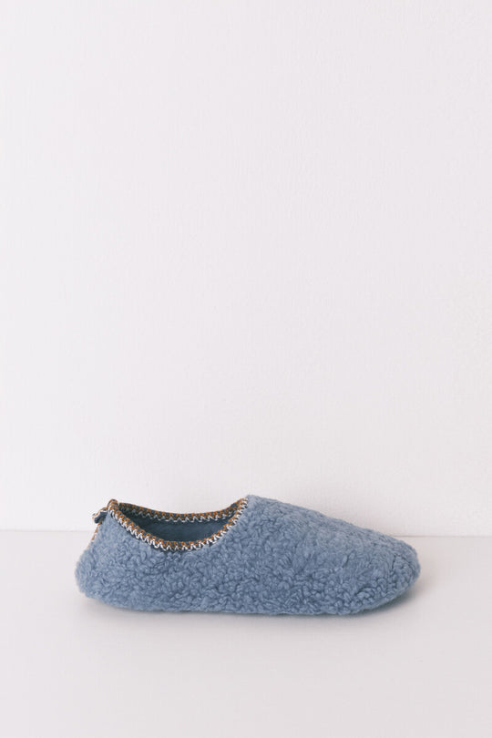 Blue faux shearling slippers