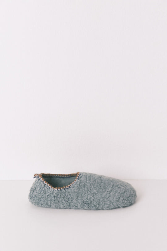 Green faux shearling slippers