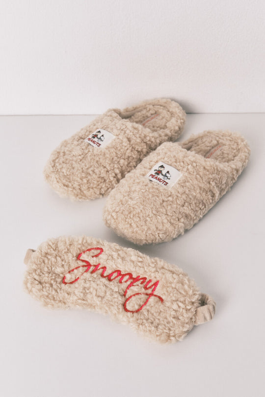 Snoopy faux shearling slippers and eye mask gift pack