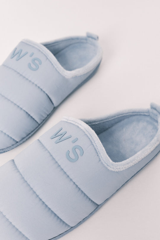 Blue puffer slippers