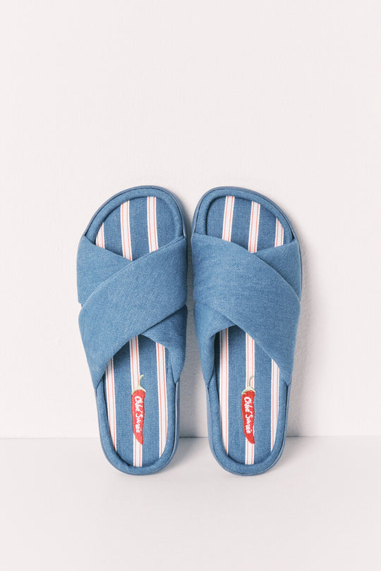 Denim striped house slippers