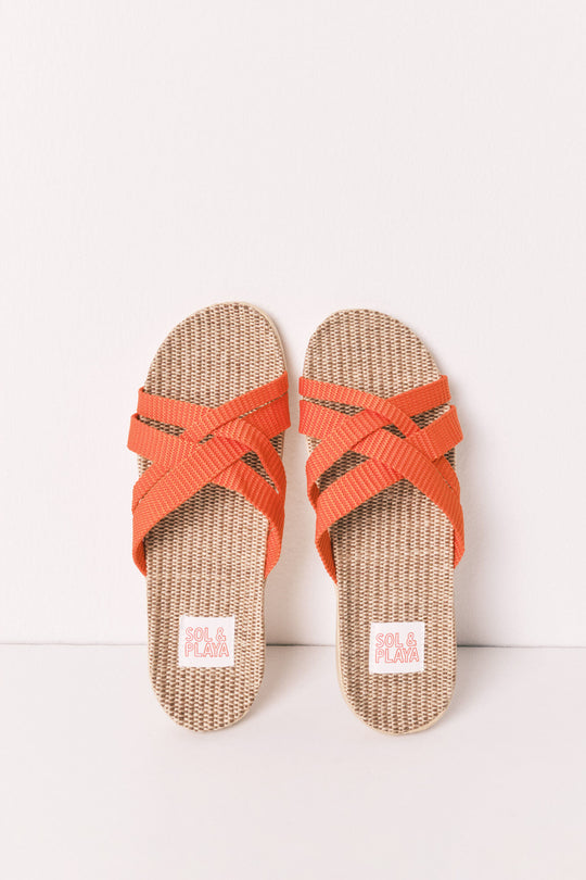 Orange raffia strap sandals