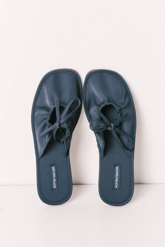 Light blue satin-finish slippers