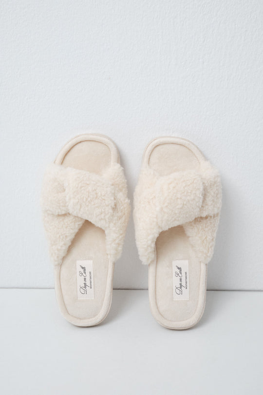 White faux shearling knot slippers