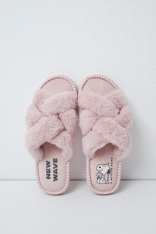 Pink plush Snoopy slippers