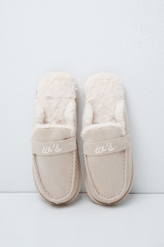 Beige lined loafer slippers