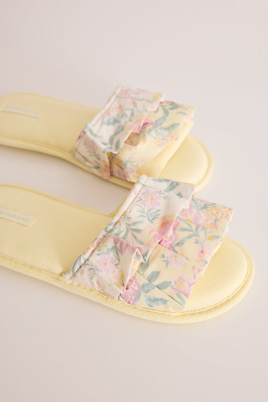 Yellow floral open slippers