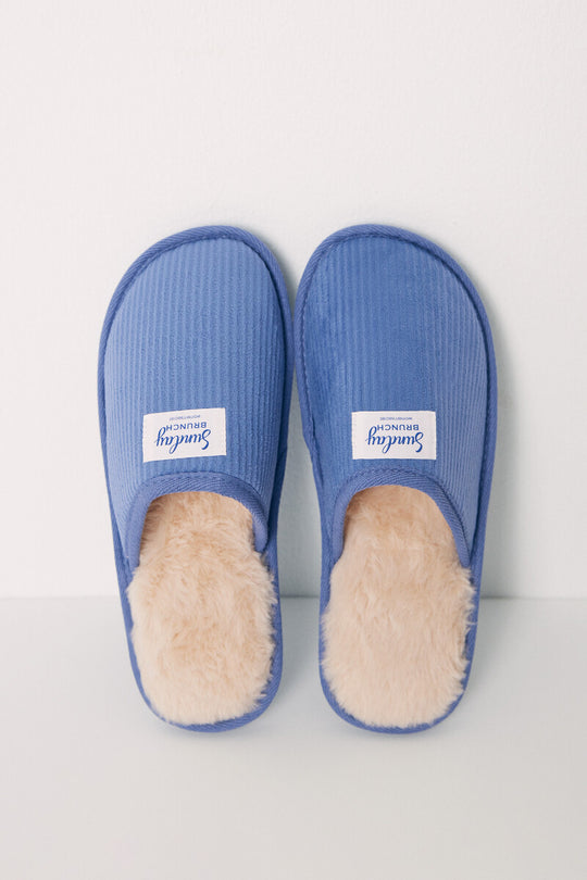 Blue bread open back house slippers