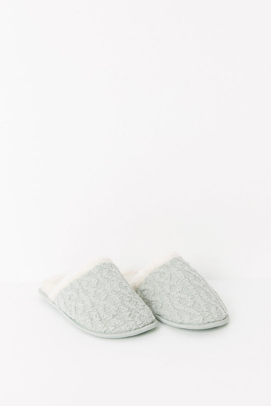 Green fabric house slippers