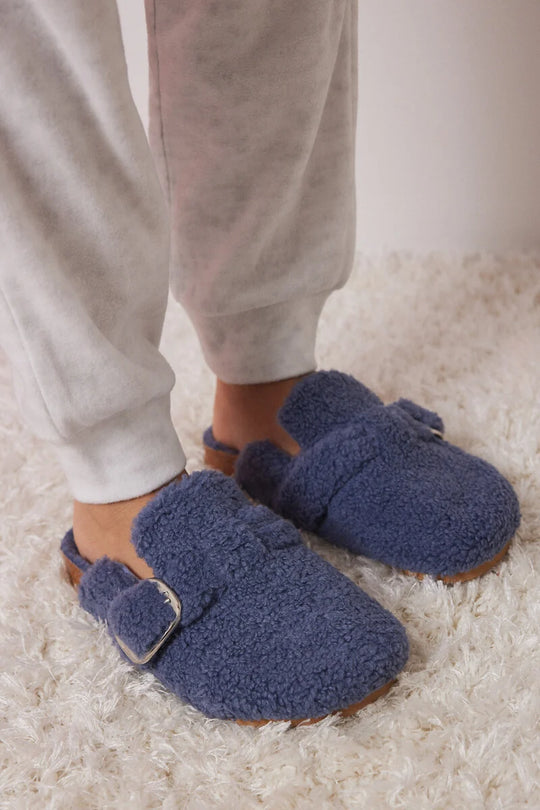 Blue sheepskin faux shearling slippers