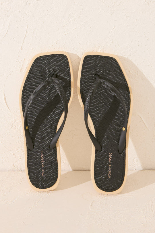 Black snake square toe flip flops